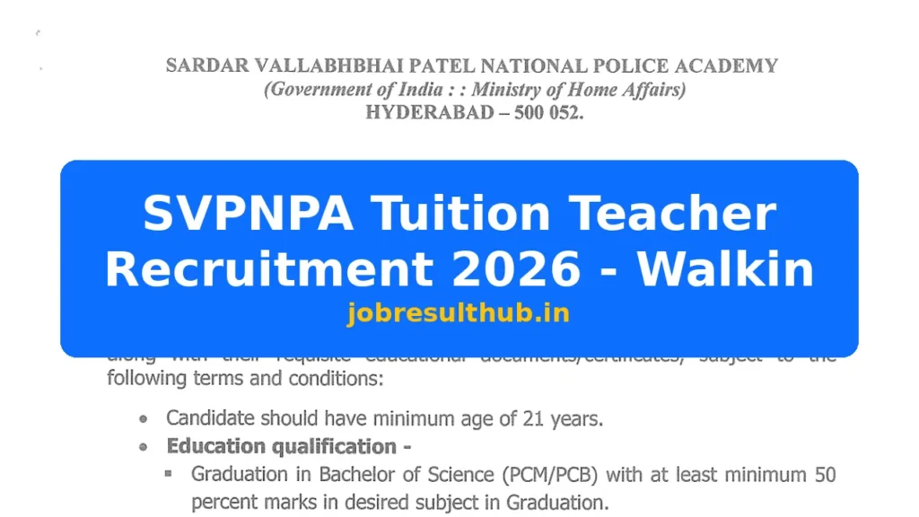 SVPNPA Tuition Teacher Recruitment 2026 - Walkin - 2026 Posts