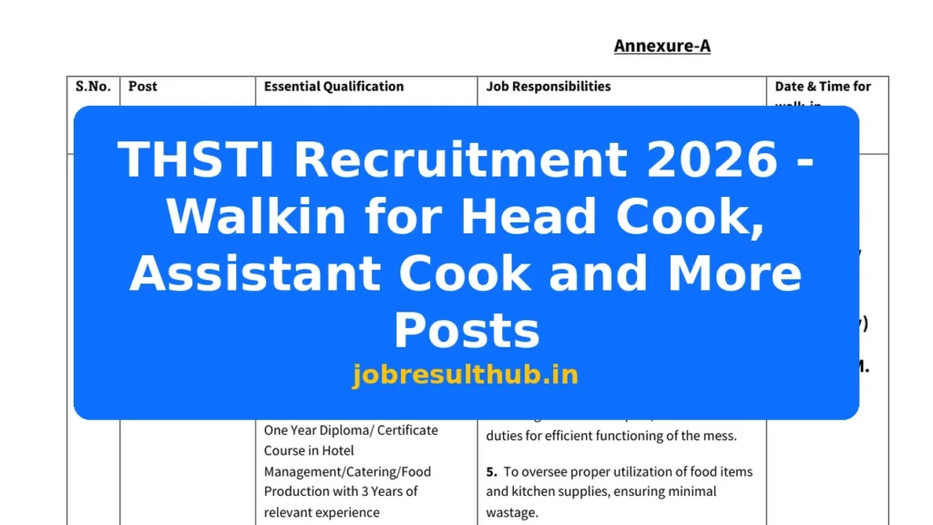 THSTI Recruitment 2026 - Walkin for Head Cook, Assistant Cook and More Posts - 2026 Posts
