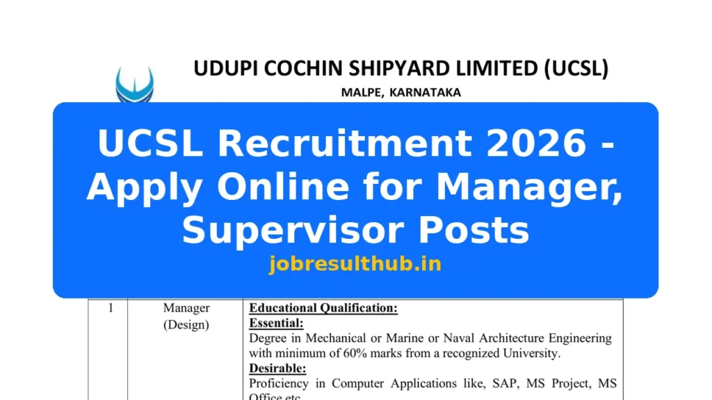 UCSL Recruitment 2026 - Apply Online for Manager, Supervisor Posts - 2026 Posts
