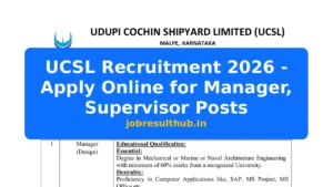 UCSL Recruitment 2026 - Apply Online for Manager, Supervisor Posts - 2026 Posts