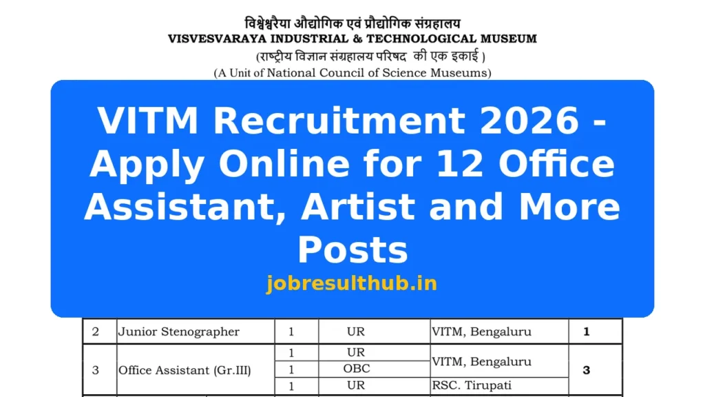 VITM Recruitment 2026 - Apply Online for 12 Office Assistant, Artist and More Posts - 2026 Posts