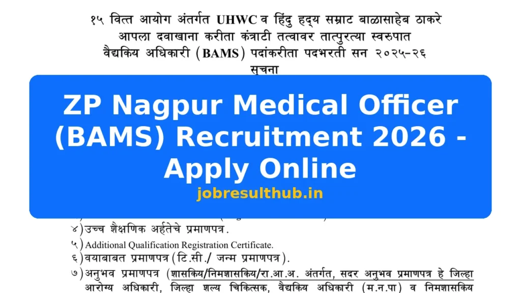 ZP Nagpur Medical Officer (BAMS) Recruitment 2026 - Apply Online - 2026 Posts
