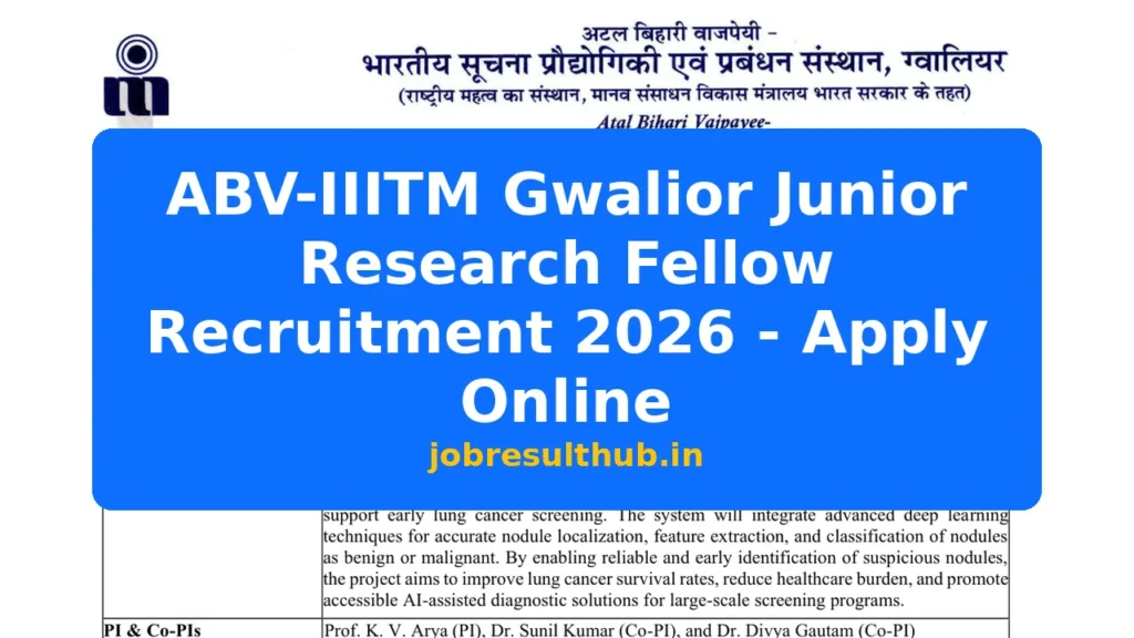 ABV-IIITM Gwalior Junior Research Fellow Recruitment 2026 - Apply Online - 2026 Posts