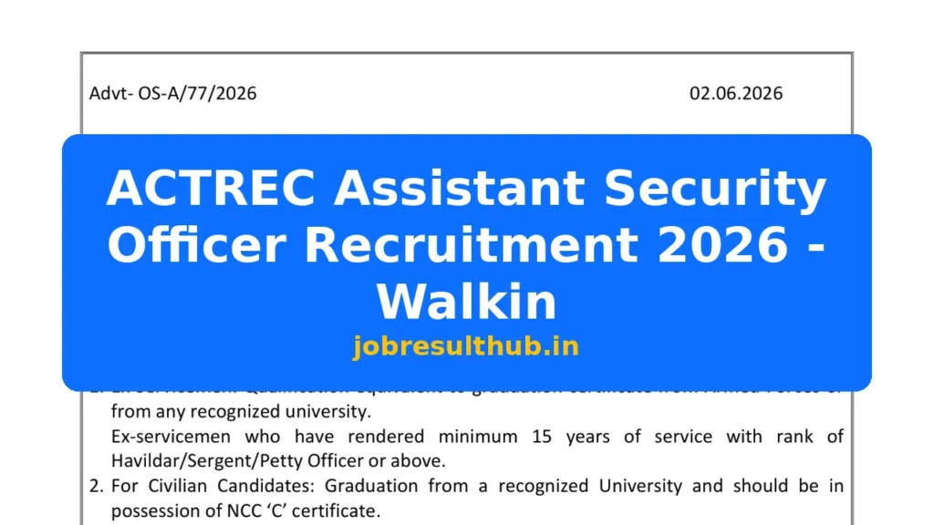 ACTREC Assistant Security Officer Recruitment 2026 - Walkin - 2026 Posts