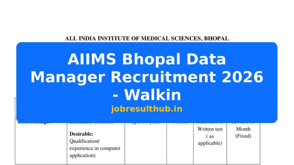 AIIMS Bhopal Data Manager Recruitment 2026 - Walkin - 2026 Posts
