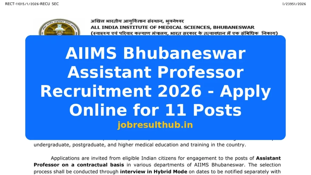 AIIMS Bhubaneswar Assistant Professor Recruitment 2026 - Apply Online for 11 Posts - 2026 Posts