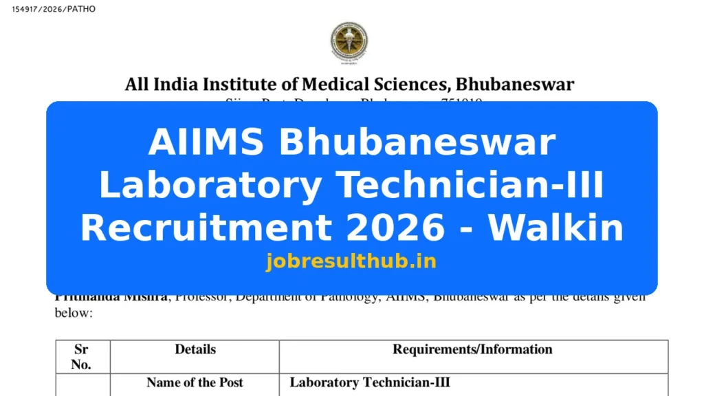 AIIMS Bhubaneswar Laboratory Technician-III Recruitment 2026 - Walkin - 2026 Posts