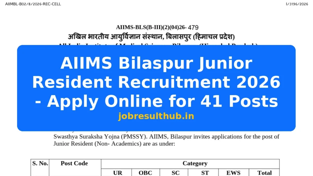 AIIMS Bilaspur Junior Resident Recruitment 2026 - Apply Online for 41 Posts - 2026 Posts