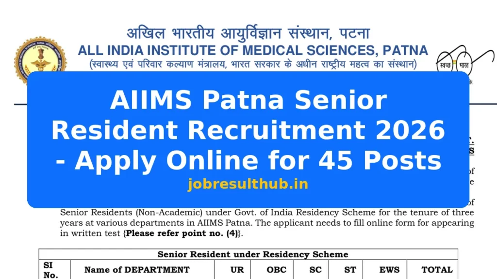 AIIMS Patna Senior Resident Recruitment 2026 - Apply Online for 45 Posts - 2026 Posts
