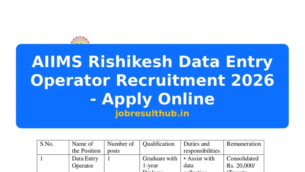 AIIMS Rishikesh Data Entry Operator Recruitment 2026 - Apply Online - 2026 Posts