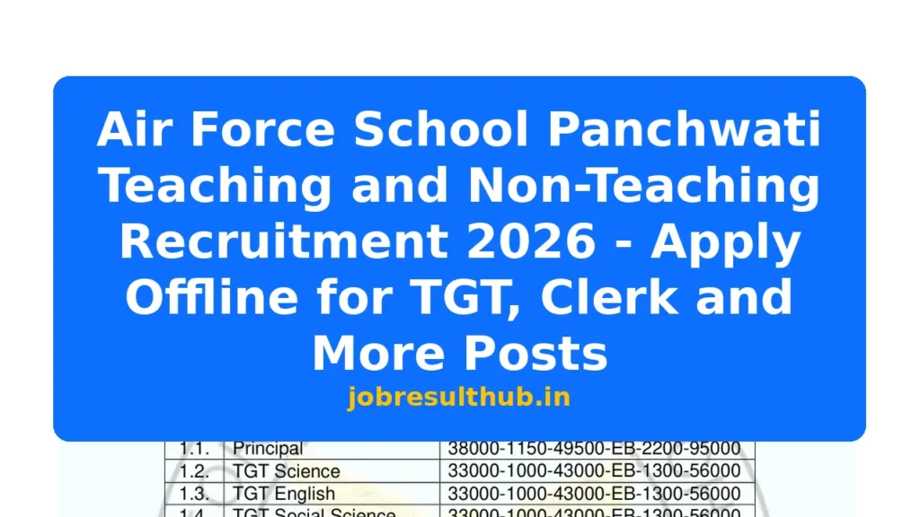 Air Force School Panchwati Teaching and Non-Teaching Recruitment 2026 - Apply Offline for TGT, Clerk and More Posts - 2026 Posts