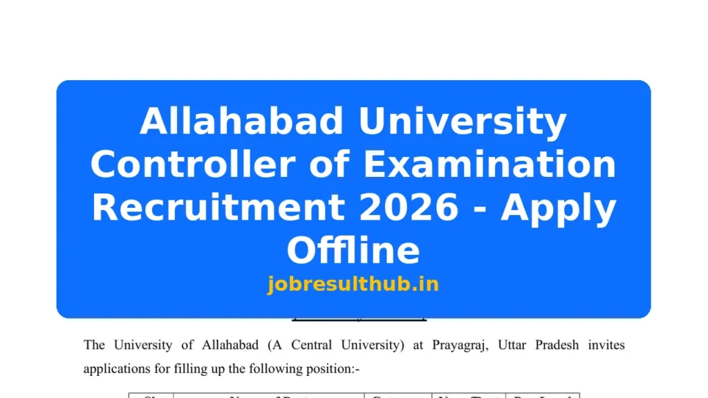 Allahabad University Controller of Examination Recruitment 2026 - Apply Offline - 2026 Posts