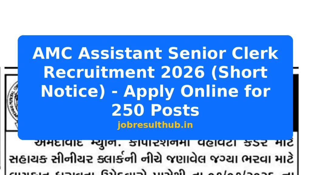 AMC Assistant Senior Clerk Recruitment 2026 (Short Notice) - Apply Online for 250 Posts - 2026 Posts