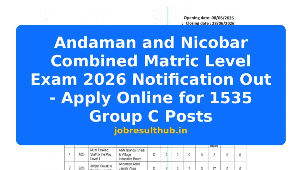 Andaman and Nicobar Combined Matric Level Exam 2026 Notification Out - Apply Online for 1535 Group C Posts - 1535 Posts