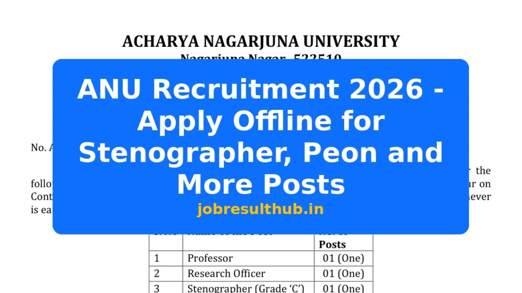 ANU Recruitment 2026 - Apply Offline for Stenographer, Peon and More Posts - 2026 Posts