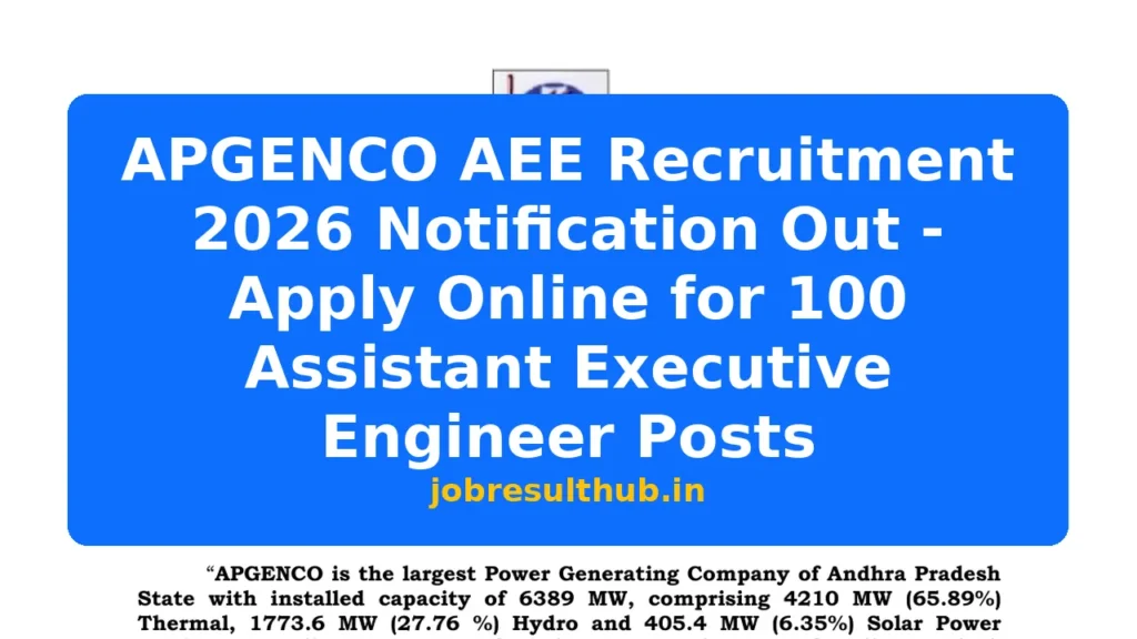 APGENCO AEE Recruitment 2026 Notification Out - Apply Online for 100 Assistant Executive Engineer Posts - 2026 Posts