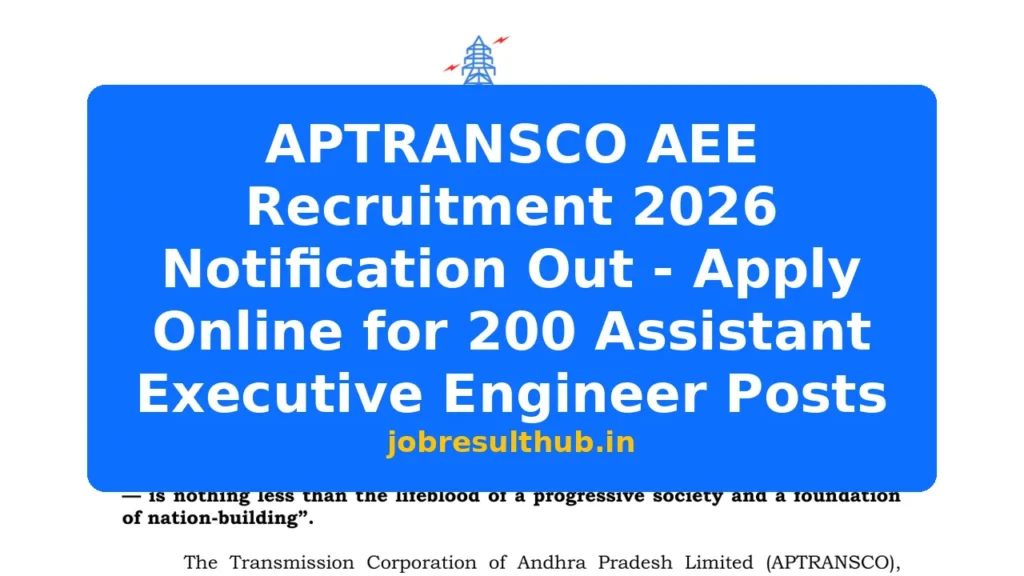 APTRANSCO AEE Recruitment 2026 Notification Out - Apply Online for 200 Assistant Executive Engineer Posts - 2026 Posts