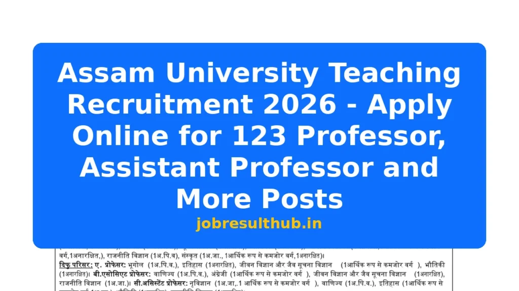 Assam University Teaching Recruitment 2026 - Apply Online for 123 Professor, Assistant Professor and More Posts - 2026 Posts