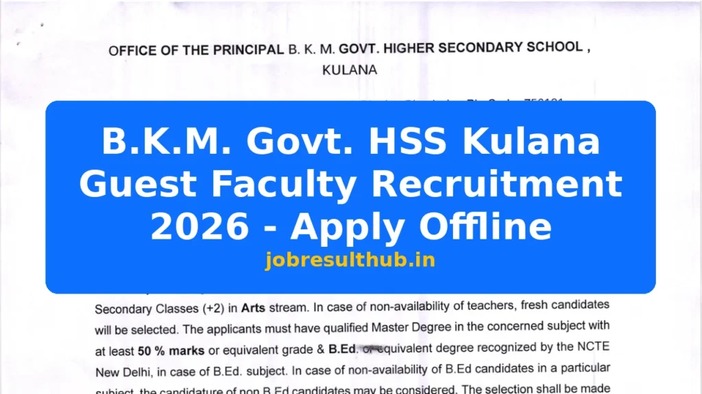B.K.M. Govt. HSS Kulana Guest Faculty Recruitment 2026 - Apply Offline - 2026 Posts