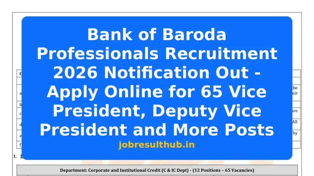 Bank of Baroda Professionals Recruitment 2026 Notification Out - Apply Online for 65 Vice President, Deputy Vice President and More Posts - 65 Posts