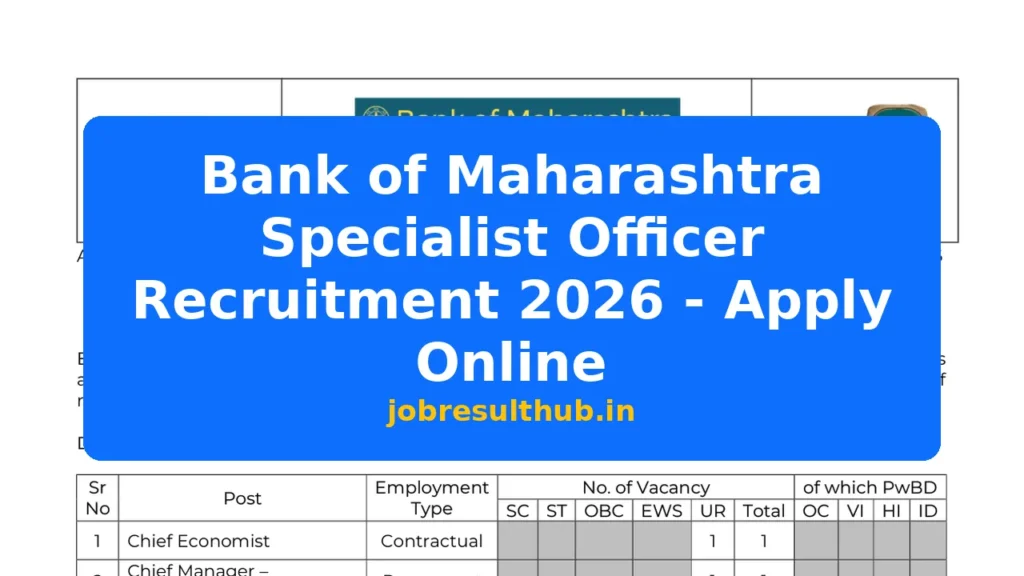 Bank of Maharashtra Specialist Officer Recruitment 2026 - Apply Online - 2026 Posts