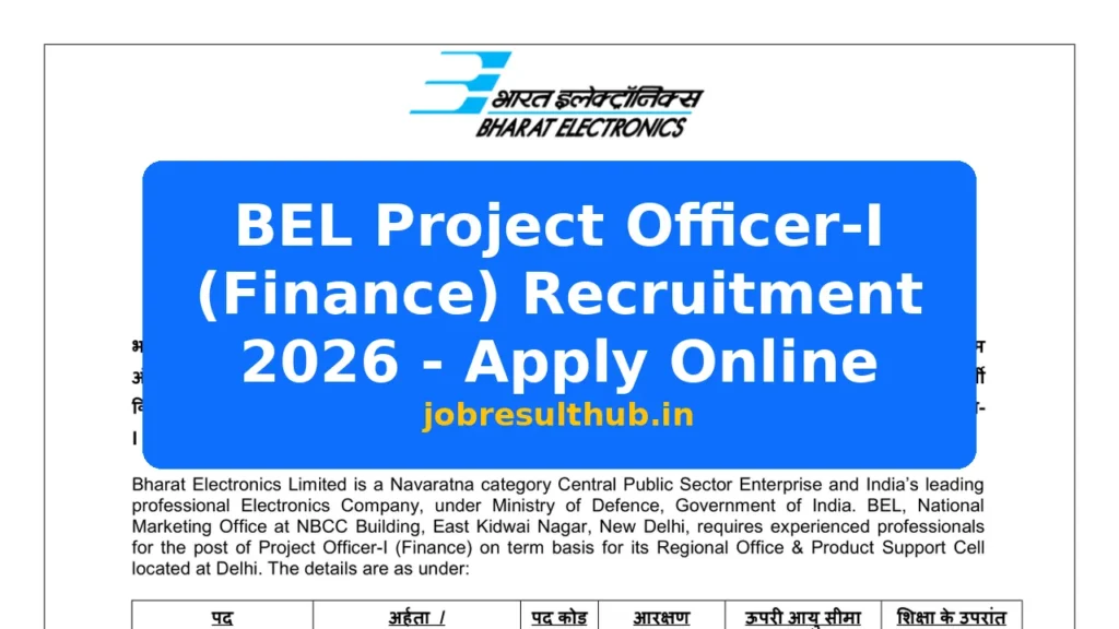 BEL Project Officer-I (Finance) Recruitment 2026 - Apply Online - 2026 Posts