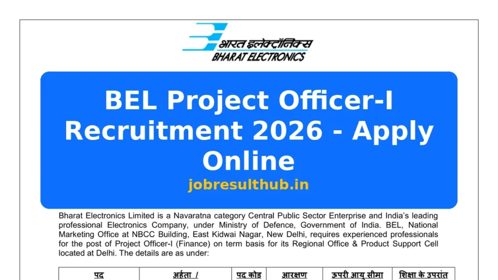 BEL Project Officer-I Recruitment 2026 - Apply Online - 2026 Posts