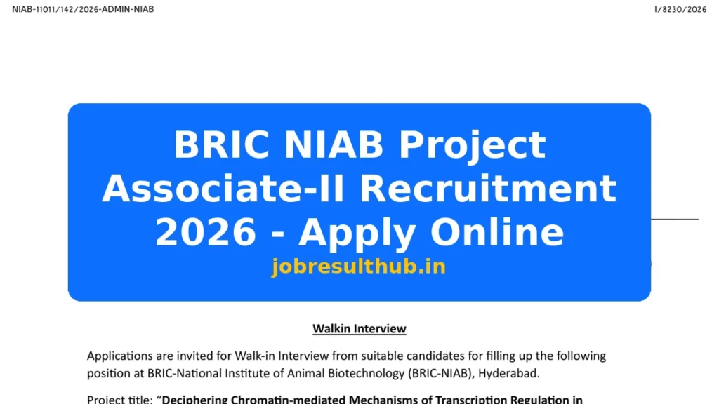 BRIC NIAB Project Associate-II Recruitment 2026 - Apply Online - 2026 Posts