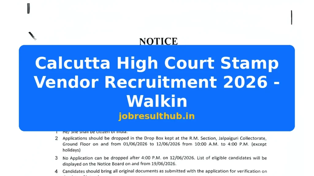 Calcutta High Court Stamp Vendor Recruitment 2026 - Walkin - 2026 Posts