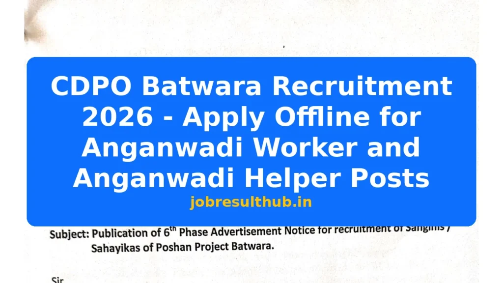 CDPO Batwara Recruitment 2026 - Apply Offline for Anganwadi Worker and Anganwadi Helper Posts - 2026 Posts