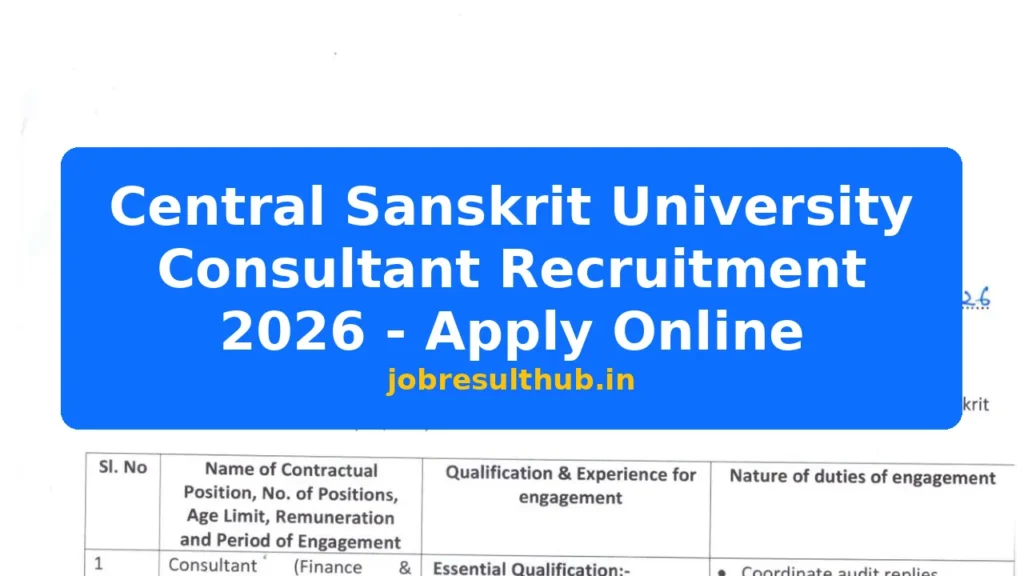 Central Sanskrit University Consultant Recruitment 2026 - Apply Online - 2026 Posts