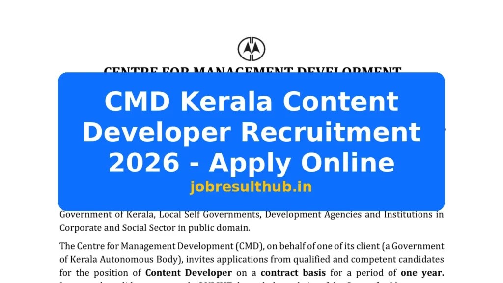CMD Kerala Content Developer Recruitment 2026 - Apply Online - 2026 Posts
