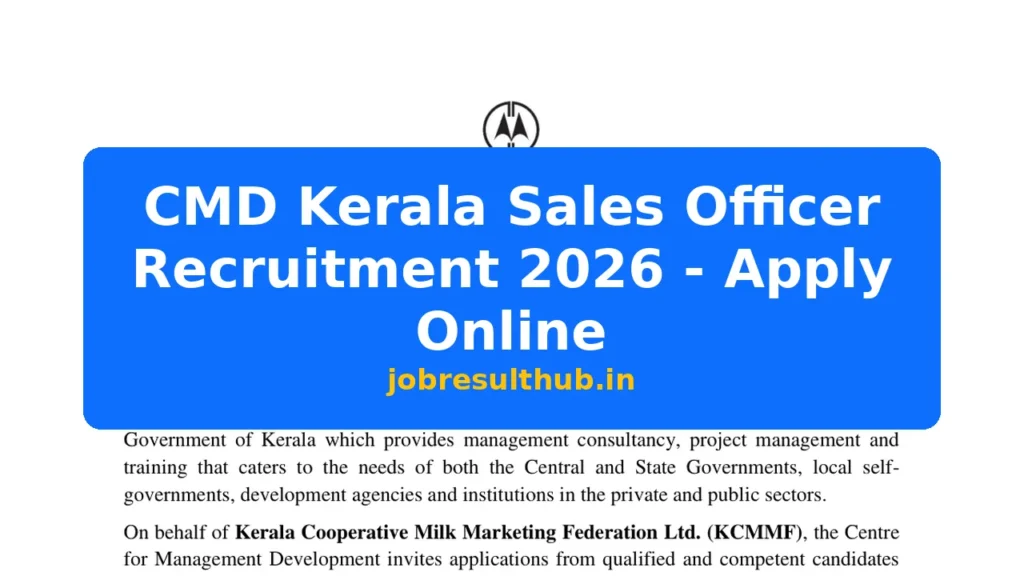 CMD Kerala Sales Officer Recruitment 2026 - Apply Online - 2026 Posts