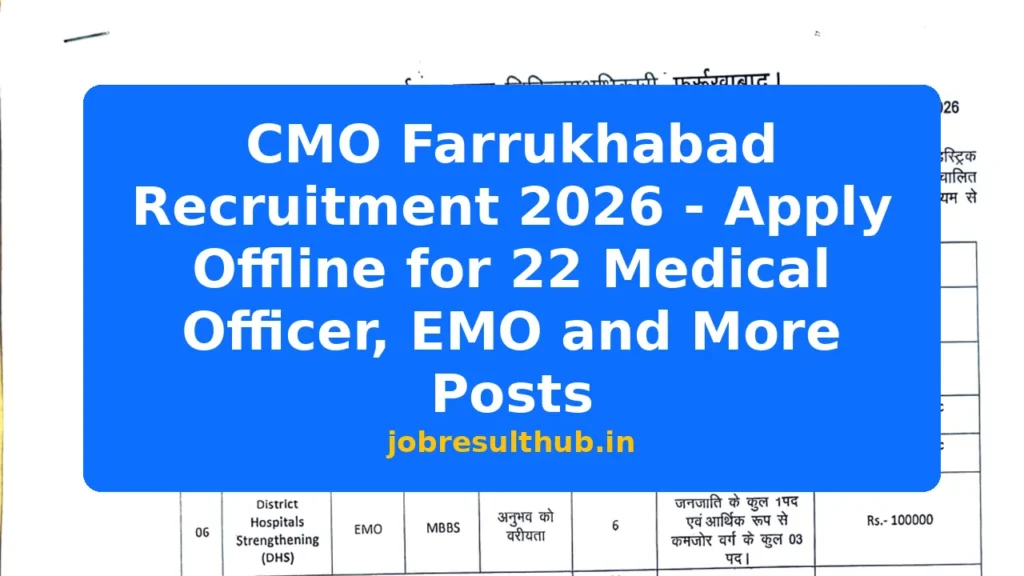 CMO Farrukhabad Recruitment 2026 - Apply Offline for 22 Medical Officer, EMO and More Posts - 2026 Posts