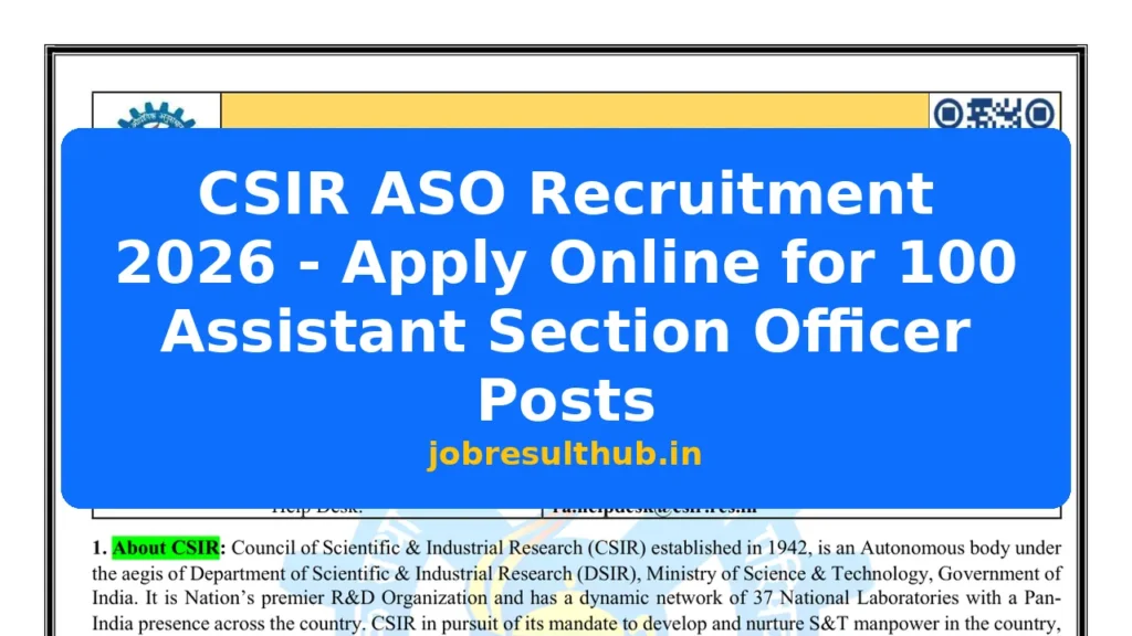 CSIR ASO Recruitment 2026 - Apply Online for 100 Assistant Section Officer Posts - 2026 Posts