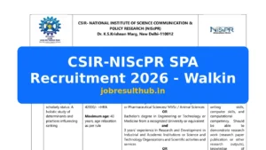CSIR-NIScPR SPA Recruitment 2026 - Walkin - 2026 Posts