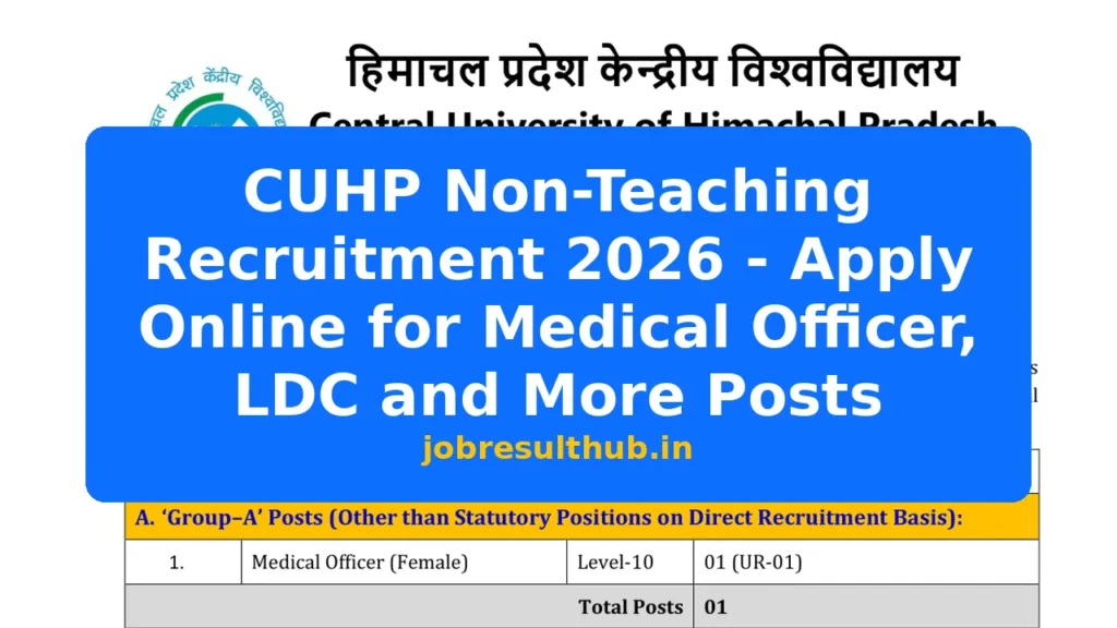 CUHP Non-Teaching Recruitment 2026 - Apply Online for Medical Officer, LDC and More Posts - 2026 Posts