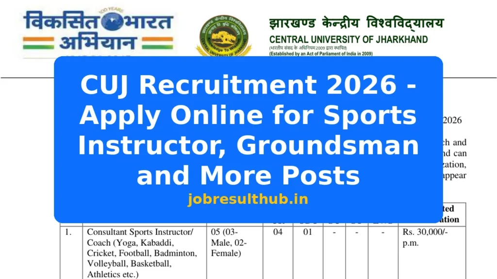 CUJ Recruitment 2026 - Apply Online for Sports Instructor, Groundsman and More Posts - 2026 Posts