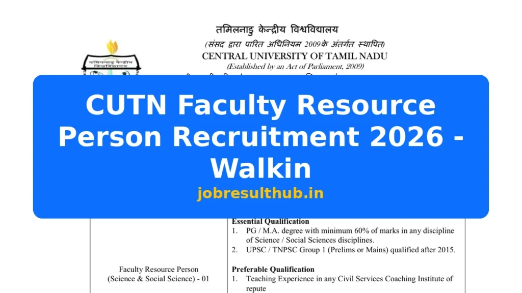 CUTN Faculty Resource Person Recruitment 2026 - Walkin - 2026 Posts