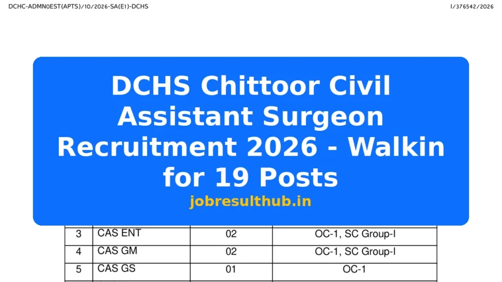 DCHS Chittoor Civil Assistant Surgeon Recruitment 2026 - Walkin for 19 Posts - 2026 Posts