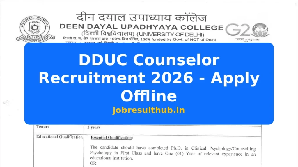DDUC Counselor Recruitment 2026 - Apply Offline - 2026 Posts