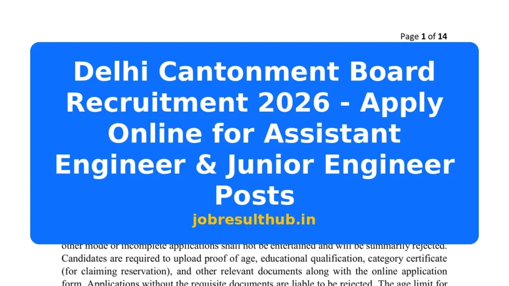 Delhi Cantonment Board Recruitment 2026 - Apply Online for Assistant Engineer & Junior Engineer Posts - 9 Posts