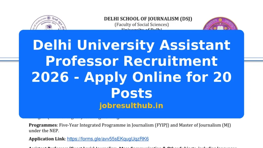 Delhi University Assistant Professor Recruitment 2026 - Apply Online for 20 Posts - 2026 Posts