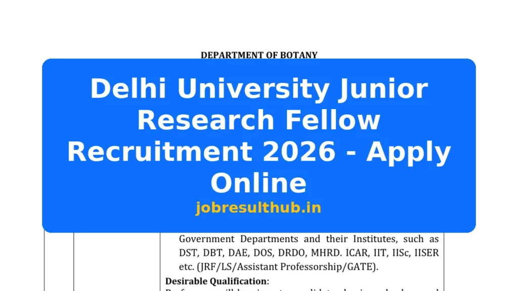 Delhi University Junior Research Fellow Recruitment 2026 - Apply Online - 2026 Posts