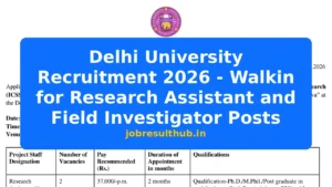 Delhi University Recruitment 2026 - Walkin for Research Assistant and Field Investigator Posts - 2026 Posts