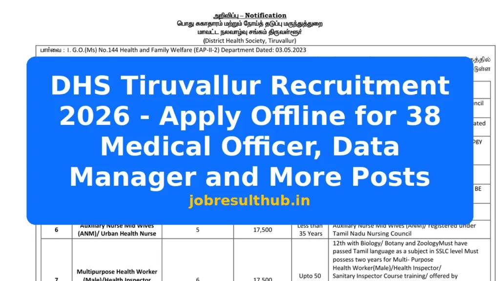 DHS Tiruvallur Recruitment 2026 - Apply Offline for 38 Medical Officer, Data Manager and More Posts - 2026 Posts