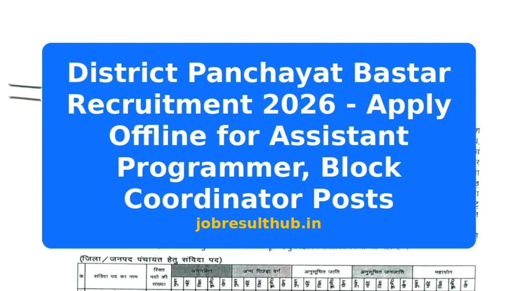 District Panchayat Bastar Recruitment 2026 - Apply Offline for Assistant Programmer, Block Coordinator Posts - 2026 Posts