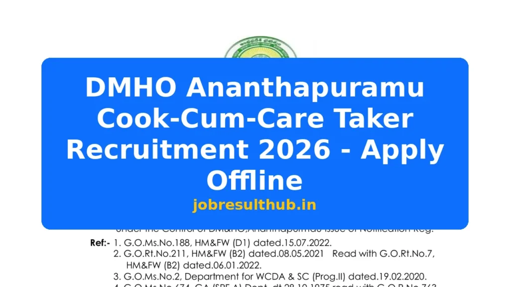 DMHO Ananthapuramu Cook-Cum-Care Taker Recruitment 2026 - Apply Offline - 2026 Posts