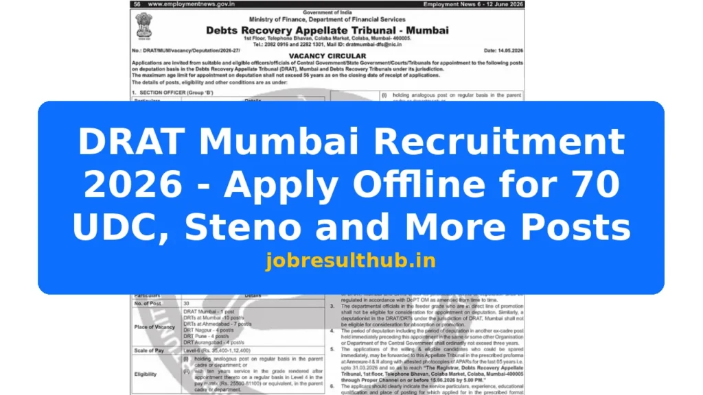 DRAT Mumbai Recruitment 2026 - Apply Offline for 70 UDC, Steno and More Posts - 70 Posts