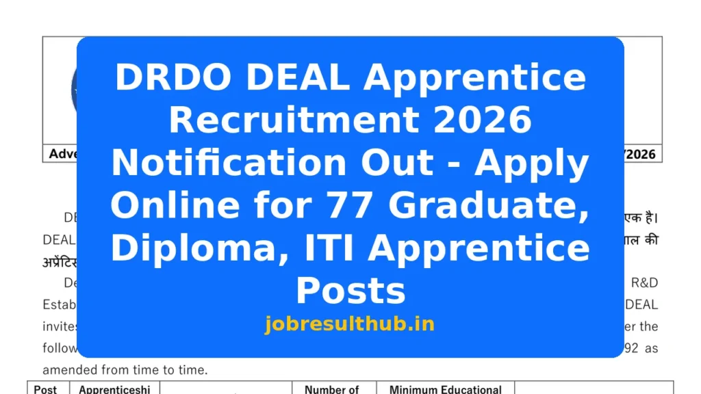 DRDO DEAL Apprentice Recruitment 2026 Notification Out - Apply Online for 77 Graduate, Diploma, ITI Apprentice Posts - 19 Posts